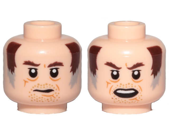 3626cpb2151 | Minifigure, Head Dual Sided Dark Brown Eyebrows, Brown and Gray Sideburns, Stubble, Mouth Closed / Open Pattern | LEGOPART