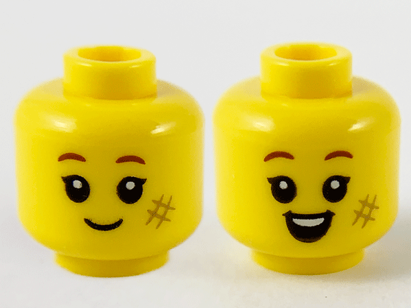 3626cpb2747 | Minifigure, Head Dual Sided Child Reddish Brown Eyebrows, Dark Tan Scuff Mark, Grin / Open Mouth Smile with Top Teeth Pattern - Hollow Stud | LEGOPART