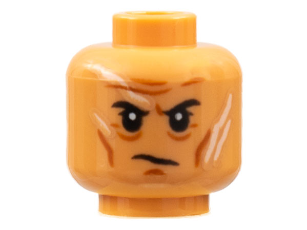 3626cpb2850 | Minifigure, Head Dark Orange Brow Furrows, Cheek Lines, Chin Dimple, Black Eyebrows, White Scars Pattern - Hollow Stud | LEGOPART