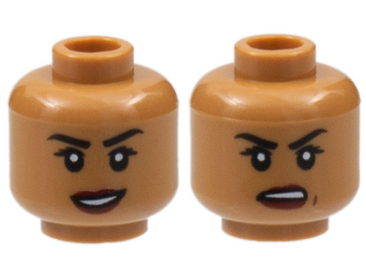 3626cpb2883 | Minifigure, Head Dual Sided Female, Black Eyebrows, Dark Red Lips, Smile / Frown Pattern - Hollow Stud | LEGOPART