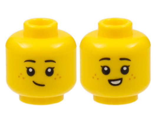 3626cpb3095 | Minifigure, Head Dual Sided Child Female Black Eyebrows, Medium Nougat Freckles, Lopside Grin / Small Smile with Teeth Pattern - Hollow Stud | LEGOPART