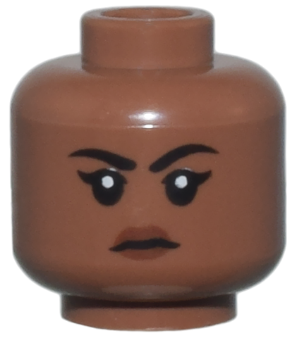 3626cpb3250 | Minifigure, Head Female Black Eyebrows and Eyelashes, Reddish Brown Lips, Stern Pattern - Hollow Stud | LEGOPART