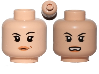3626pb1237 | Minifigure, Head Dual Sided Female Black Eyebrows, Light Orange Lips and Beauty Mark / Open Mouth Pattern | LEGOPART