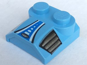 41855pb05 | Slope, Curved 2 x 2 x 2/3 with 2 Studs and Curved Sides, Lip End with Blue/White Stripe and Silver Side Vents Pattern | LEGOPART