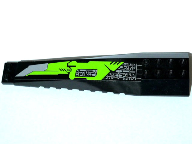 45301pb007R | Wedge 16 x 4 Triple Curved with Reinforcements with Silver Circuitry and Lime Panel with Blade Pattern Model Right Side | LEGOPART