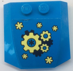 45677pb120 | Wedge 4 x 4 x 2/3 Triple Curved with Yellow and Dark Blue Gears Pattern | LEGOPART