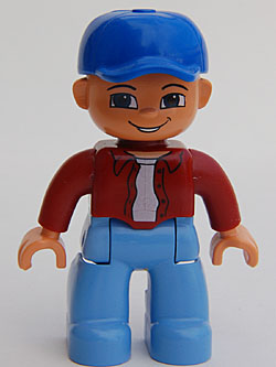 Duplo Figure Lego Ville, Male, Medium Blue Legs, Dark Red Top, Blue Baseball Cap LEGO DUPLO 47394pb022