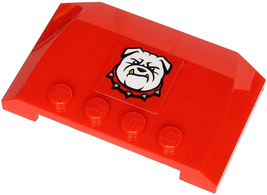 52031pb141 | Wedge 4 x 6 x 2/3 Triple Curved with White Bulldog with Spiked Collar on Red Background Pattern | LEGOPART