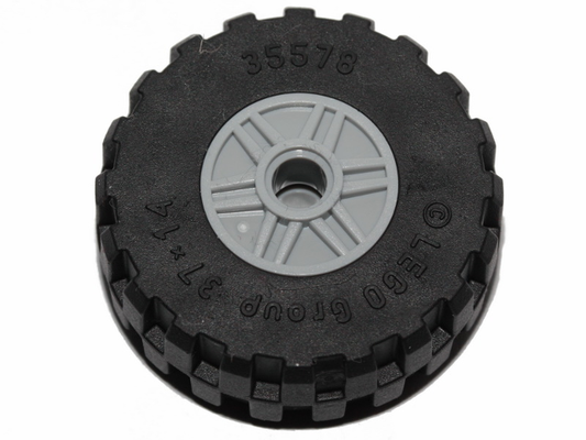55981c07 | Wheel 18mm D. x 14mm with Pin Hole, Fake Bolts and Shallow Spokes with Black Tire 37 x 14 | LEGOPART
