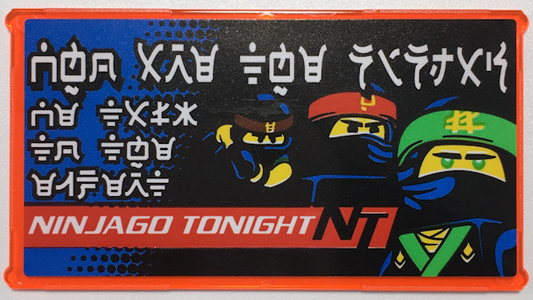 57895pb087 | Glass for Window 1 x 4 x 6 with Lloyd, Cole, Kai, 'NINJAGO TONIGHT NT', and Ninjago Logogram 'WHO ARE THE NINJAS' and 'WE TALK TO THE EXPERT' Pattern | LEGOPART