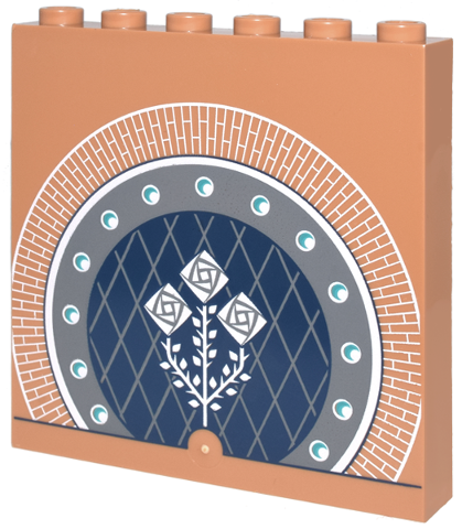 59349pb334 | Panel 1 x 6 x 5 with Brick Archway, Dark Blue and Dark Bluish Gray Frame and Lattice Screen, White Roses, Leaves, and Thorns Pattern | LEGOPART