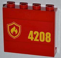 60581pb013R | Panel 1 x 4 x 3 with Side Supports - Hollow Studs with Yellow and Red Fire Logo Badge and '4208' on Right Pattern (Sticker) - Set 4208 | LEGOPART