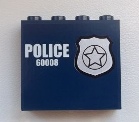 60581pb018R | Panel 1 x 4 x 3 with Side Supports - Hollow Studs with Silver Star Badge and White 'POLICE 60008' Pattern Model Right Side (Sticker) - Set 60008 | LEGOPART