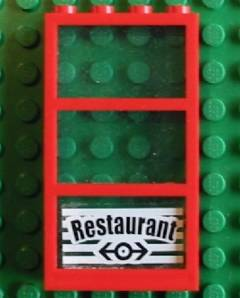 6160c03pb10 | Window 1 x 4 x 6 with 3 Panes with Fixed Trans-Light Blue Glass with Train Logo and Restaurant Pattern | LEGOPART