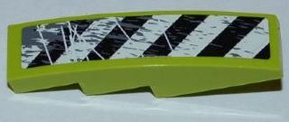 61678pb025R | Slope, Curved 4 x 1 with Black and White Danger Stripes and Splatters Pattern Model Right Side | LEGOPART