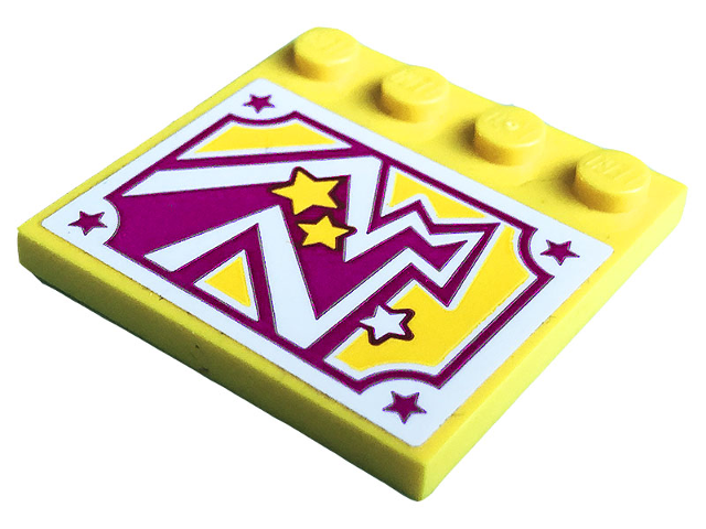 6179pb212 | Tile, Modified 4 x 4 with Studs on Edge with Magenta, White and Yellow Stars and Lightning Bolt Pattern | LEGOPART