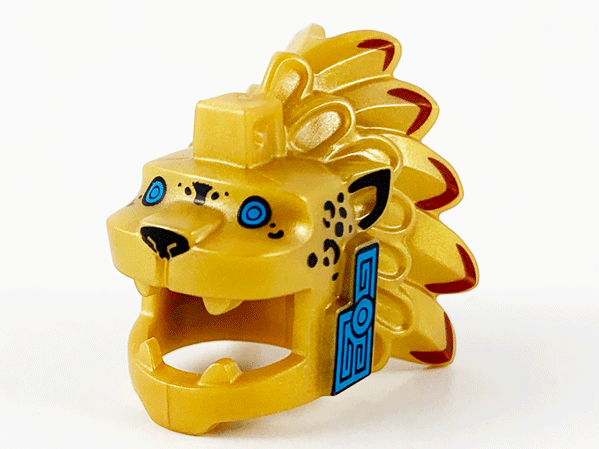 69970pb01 | Minifigure, Headgear Head Cover, Costume Aztec Jaguar Warrior with Dark Azure Eyes and Cheeks Pattern | LEGOPART