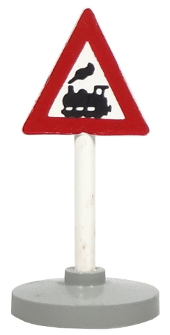 747pb03c02L | Road Sign with Post, Triangle with Train Engine Traveling Left Pattern, Type 2 Base | LEGOPART