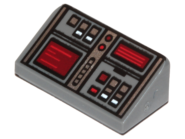 85984pb127 | Slope 30 1 x 2 x 2/3 with Red, White, and Silver Buttons, Dark Red Screens Pattern | LEGOPART