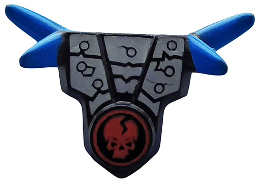 93056pb02 | Minifigure Armor Breastplate with Shoulder Spikes Blue and Ninjago Cracked Red Skull Pattern | LEGOPART