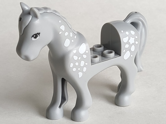 93083c01pb09 | Horse, Mini Doll Style with 2 x 2 Cutout with Light Bluish Gray Eyes, Black Eyelashes, White Spots Pattern | LEGOPART