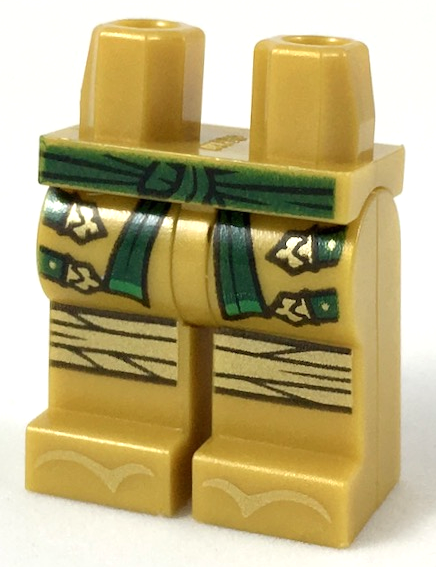 970c00pb0913 | Hips and Legs with Dark Green Sash and Straps, Gold Clasps, Knee Wrappings, and Zori Sandals Pattern | LEGOPART