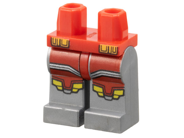 970c95pb003 | Hips and Flat Silver Legs with Red Armor, Silver Stripes, Red and Yellow Knee Plates and Orange Belt Pouches Pattern | LEGOPART