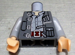 973pb0127c01 | Torso Jacket Open with Zipper, Pocket, and Straps with Buckles over Light Bluish Gray Shirt with Buttons, Dark Red Belt with Silver Buckle, Light Nougat Neck Pattern / Light Bluish Gray Arms / Light Nougat Hands | LEGOPART