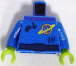 973pb0689c01 | Torso Space Ringed Planet and Black Belt, Dirt Stains Pattern / Blue Arms / Lime Hands | LEGOPART