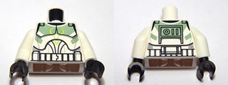 973pb0759c01 | Torso SW Armor Clone Trooper with Sand Green Markings Pattern (Clone Wars) / White Arms / Black Hands | LEGOPART