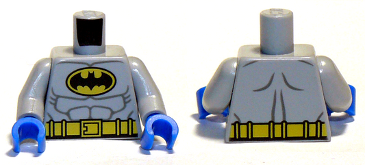 973pb1002c02 | Torso Batman Logo in Yellow Oval with Muscles and Yellow Belt Front and Back Pattern / Light Bluish Gray Arms / Blue Hands | LEGOPART