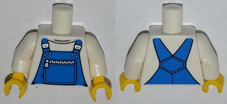 973pb1319c01 | Torso Overalls Blue with Zippered Front Pocket Pattern / White Arms / Yellow Hands | LEGOPART