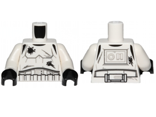 973pb2202c01 | Torso SW Armor Stormtrooper, Detailed Armor without Shoulder Belts, Battle Damage with Scratches and Holes Pattern / White Arms / Black Hands | LEGOPART