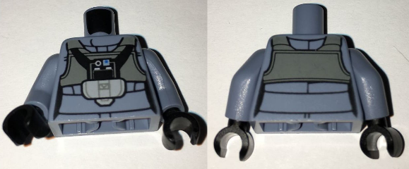 973pb2352c01 | Torso SW Rebel A-wing Pilot with Dark Gray Vest and Black Front Panel with Breathing Apparatus Pattern / Sand Blue Arms / Black Hands | LEGOPART