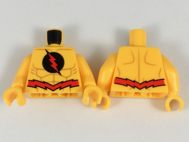 973pb3016c01 | Torso Red Lightning Bolt in Black Circle, Jagged Red Belt Pattern / Bright Light Orange Arms / Bright Light Orange Hands | LEGOPART