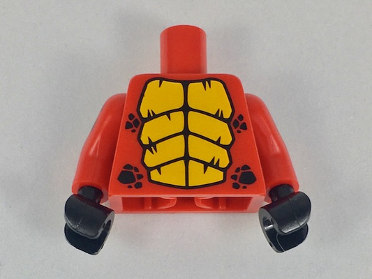 973pb3066c01 | Torso with Bright Light Orange Large Scales, Black Small Scales Pattern / Red Arms with Black Scales Pattern / Black Hands | LEGOPART