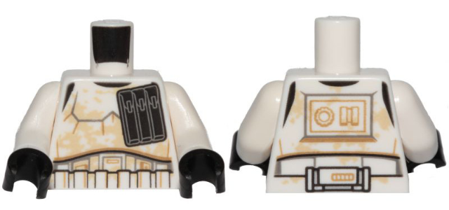 973pb3305c01 | Torso SW Armor Stormtrooper, Wide Black Ammo Pouch and Tan Dirt Stains Pattern / White Arms / Black Hands | LEGOPART