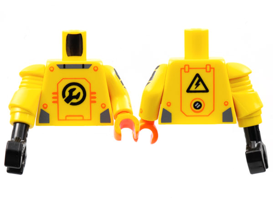 973pb4559c01 | Torso Armor Black Wrench, Orange Panel Lines Pattern / Yellow Arm Left with Black | LEGOPART