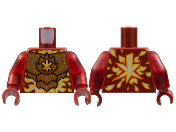 973pb4791c01 | Torso Dark Orange Breastplate with Gold Energy, Bright Light Orange and White Ninjago Logogram Letter K, Flames Pattern / Trans-Red Arms / Dark Red Hands | LEGOPART