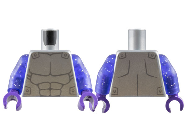 973pb5650c01 | Torso Silver Armor with Dark Bluish Gray Muscles Outline Pattern / Glitter Trans-Purple Arms / Dark Purple Hands | LEGOPART