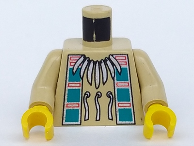 973px105c01 | Torso Western Indians Necklace and Dark Turquoise Squares Pattern / Tan Arms / Yellow Hands | LEGOPART