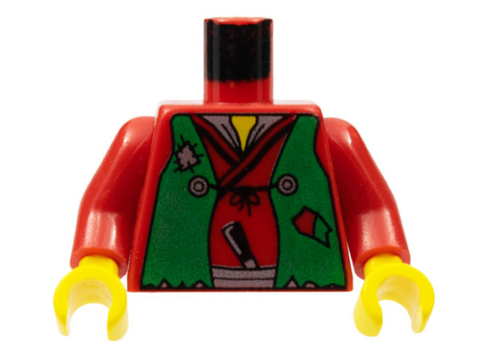 973px14c01 | Torso Castle Ninja Vest Green Tattered Pattern (Robber) / Red Arms / Yellow Hands | LEGOPART