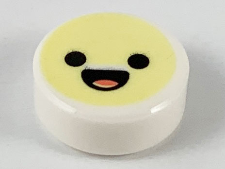 98138pb127 | Tile, Round 1 x 1 with Emoji, Bright Light Yellow Face, Black Eyes, and Open Mouth with Coral Tongue Pattern | LEGOPART