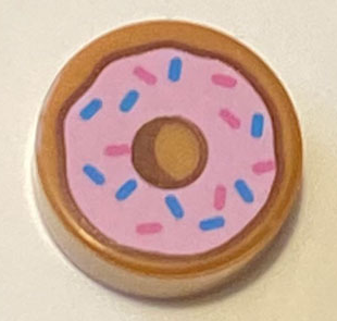 98138pb182 | Tile, Round 1 x 1 with Donut / Doughnut with Bright Pink Frosting and Dark Azure and Dark Pink Sprinkles Pattern | LEGOPART