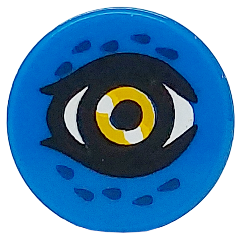 98138pb399 | Tile, Round 1 x 1 with Bright Light Orange and White Eye with Black Pupil and Dark Blue Feathers Pattern | LEGOPART