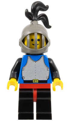 Breastplate - Blue with Black Arms, Black Legs with Red Hips, Dark Gray Grille Helmet, Black Plume, Black Plastic Cape LEGO cas183