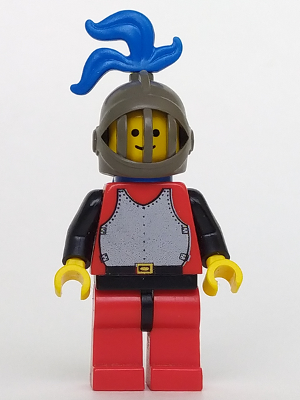 Breastplate - Red with Black Arms, Red Legs with Black Hips, Dark Gray Grille Helmet, Blue Plume, Blue Plastic Cape LEGO cas192