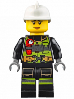 Fire - Reflective Stripes with Utility Belt and Flashlight, White Fire Helmet, Nougat Lips LEGO cty0627 | Fyrebrick.be