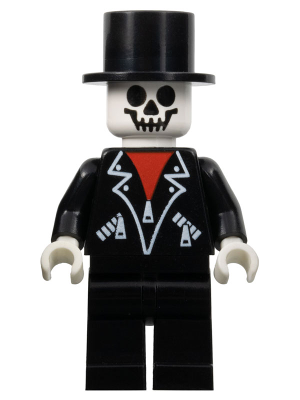 Leather Jacket with Zippers - Black Legs, Skeleton Head, Black Top Hat, White Hands LEGO game001 | Fyrebrick.be
