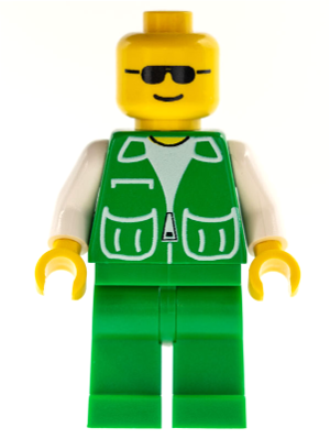 Jacket Green with 2 Large Pockets - Sunglasses, Green Legs, No Headgear (Green Cruiser) LEGO game002 | Fyrebrick.be